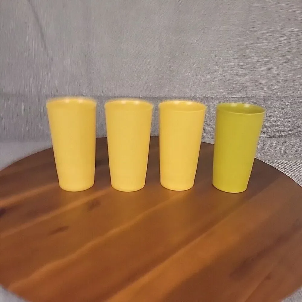 Tupperware - 4 Vintage In 2 Harvest Colors - 3 Gold - 1 Avocado Glasses -No Lids
